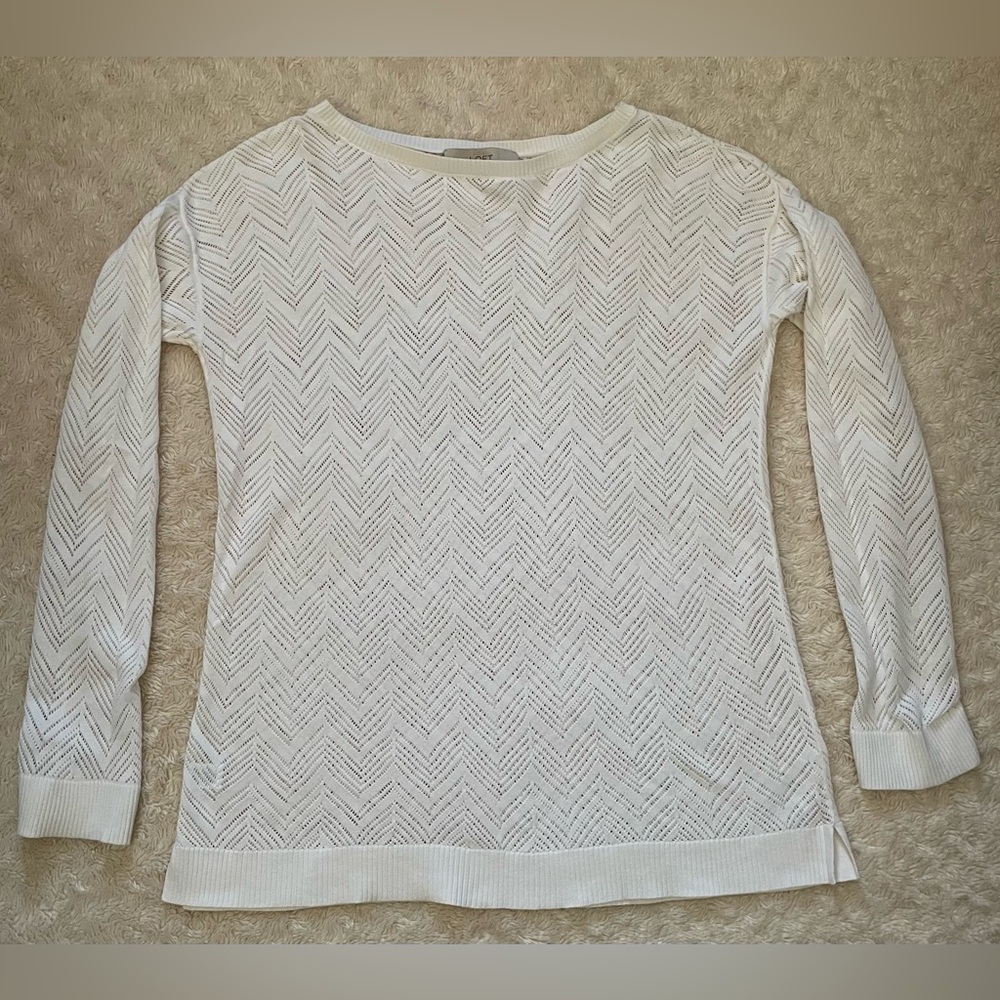 Ann Taylor LOFT Ivory Chevron Pullover Sweater, Size Medium